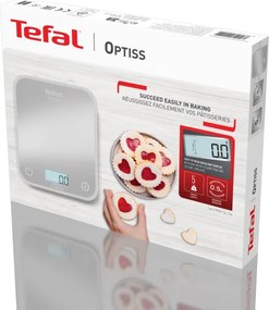 Кухненска везна Tefal Optiss BC50U4V0, До 5 кг, ТАРА, LCD, Стъкло, Големи цифри, Сребрист