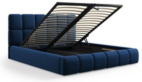 Тъмносиньо тапицирано кадифено двойно легло с място за съхранение с включена подматрачна рамка 200x200 cm Bellis – Micadoni