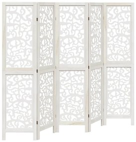 358741 vidaXL Разделител за стая, 5 панела, бял, дърво пауловния масив