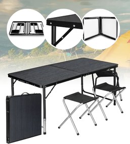 Сгъваема къмпинг маса със столове - туристически комплект за 4 души Кафяво