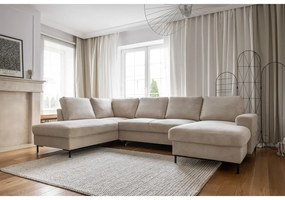 Бежов разтегателен ъглов диван от рипсено кадифе (ляв ъгъл) Lofty Lilly – Miuform