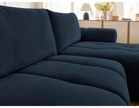 Тъмносин сгъваем/с място за съхранение ъглов диван (десен ъгъл) Fuji – Bobochic Paris