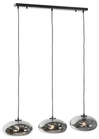 Висяща лампа черна с опушено стъкло овална 3-светлина - Ayesha