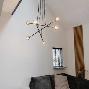 Висяща лампа черна с месинг и опушено стъкло 6-светлина - Vidro