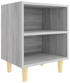 813100 vidaXL Нощно шкафче с крака от масивно дърво, сив сонома, 40x30x50 см