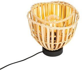 Ориенталска настолна лампа черна с естествен бамбук - Pua