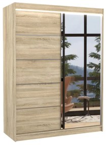 Гардероб с плъзгащи врати с огледало LIMBA, 150x200x58, Сонома