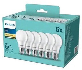 КОМПЛЕКТ 6x LED Крушка Philips A60 E27/8W/230V 2700K