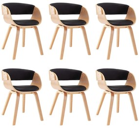 278867 vidaXL Трапезни столове, 6 бр, черни, извито дърво и изкуствена кожа