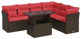 3326175 vidaXL Градински диван с възглавници, 7 части, сив полиратан акация