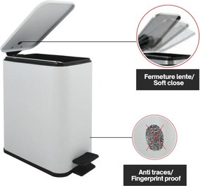 Стоманено кошче за боклук с педал в матово бял цвят 5 l Erik – Spirella