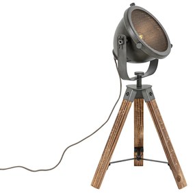 Индустриална настолна лампа триножник от стомана с дървена възможност за накланяне - Emado