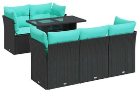 3326098 vidaXL Градински диван с възглавници, 6 части, черен полиратан, акация