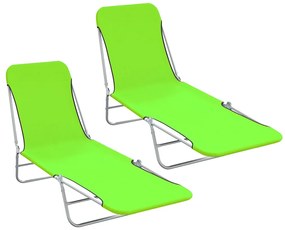 310343 vidaXL Сгъваеми шезлонги, 2 бр, стомана и текстил, зелени