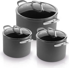 Комплект тенджери Ninja ZeroStick C33300DE, 6 части, До 260°C, Незалепващо покритие, Без PFAS, Стъклен капак, Индукция, Черен