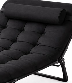 Черно туристическо легло, къмпинг шезлонг 180 см с възглавница и облегалка за глава