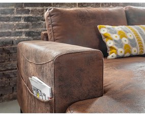 Кафяв U-образен разтегателен диван с имитация на кожа Vintage, десен ъгъл Lofty Lilly - Miuform