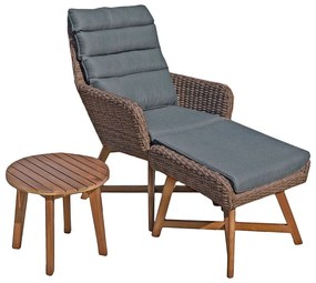 Комплект от кафяв градински фотьойл с табуретка за крака и маса ADDU Caliva - Garden Pleasure