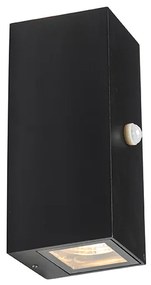 Стенен аплик черен 2 лампи IP44 с датчик за движение - Baleno