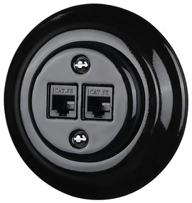 Bohemia-Design - Порцеланова ретро Ethernet розетка с рамка 2xCAT.5E черна