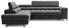 Тъмносив кадифен разтегателен ъглов диван с място за съхранение (ляв ъгъл L форма) Ferucce – ELTAP