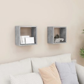 807037 vidaXL Стенни кубични рафтове, 2 бр, бетонно сиви, 26x15x26 см
