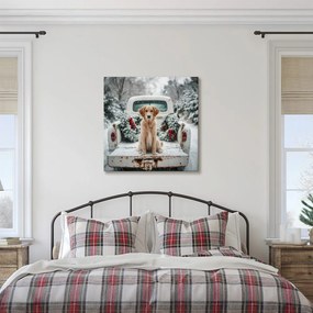 Картина на платно Коледна – Сладко позиращо куче