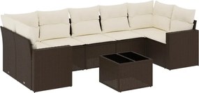 3251080 vidaXL Градински комплект с възглавници, 8 части, кафяв, полиратан
