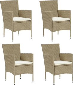 310564 vidaXL Градински трапезни столове, 4 бр, полиратан, бежови