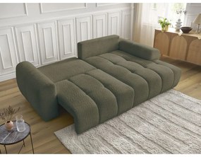 Сгъваем/с място за съхранение ъглов диван от прежда с примки от букле в цвят каки (десен ъгъл) Roxelane – Bobochic Paris