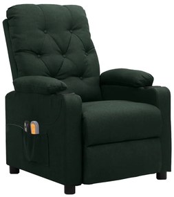 3098857 vidaXL Електрически масажен стол, тъмнозелен, текстил