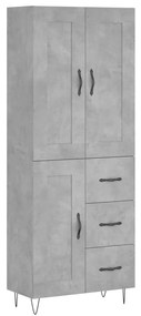 3200037 vidaXL Висок шкаф, бетонно сив, 69,5x34x180 см, инженерно дърво