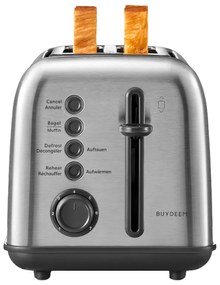 Тостер за хляб Buydeem DT620E-SS/EU, 900W, До 204C°, 7 програми, Широки отвори, Високо изскачане, Инокс