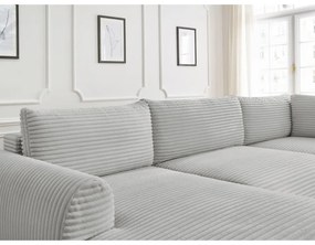 Светлосив разтегателен ъглов диван от рипсено кадифе (ляв ъгъл/"U" форма) Lucien – Bobochic Paris