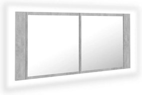 804984 vidaXL LED шкаф с огледало за баня, бетонно сив, 100x12x45 см, акрил