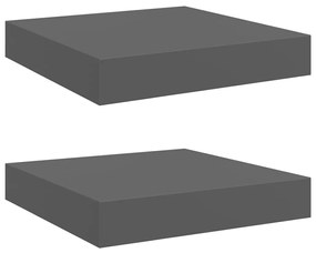 323782 vidaXL Окачени стенни рафтове, 2 бр, сив гланц, 23x23,5x3,8 см, МДФ