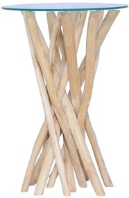 288813 vidaXL Маса за кафе със стъклен плот, 35x35x50 см, тиково дърво масив
