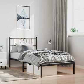 355457 vidaXL Метална рамка за легло с горна табла, черна, 100x190 см