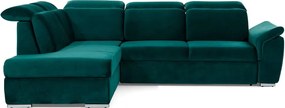 Зелен кадифен разтегателен ъглов диван с място за съхранение (ляв ъгъл L форма) Loreto – ELTAP