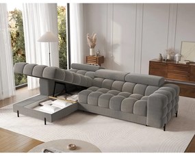 Кафяво-сив кадифен сгъваем/с място за съхранение ъглов диван (ляв ъгъл) Felro – ELTAP