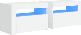 3080734 vidaXL Нощни шкафчета, 2 бр, с LED, бели, 60x35x40 см