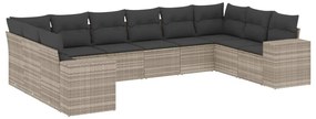 3255409 vidaXL Градински комплект с възглавници, 10 части, светлосив полиратан