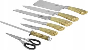 Комплект ножове с поставка ZILNER ZL 5122, 8 части, Точило, Ножици, Неръждаема стомана, Дървена дръжка