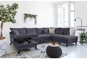 Антрацитен U-образен разтегателен диван, десен ъгъл Charming Charlie - Miuform