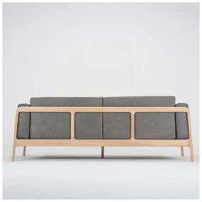 Тъмно сив диван от биволска кожа с масивна дъбова конструкция , 210 см Fawn - Gazzda