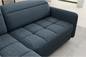 Син кадифен разтегателен ъглов диван с място за съхранение (ляв ъгъл L форма) Barea – ELTAP