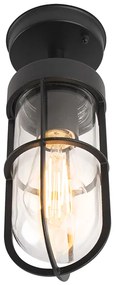 Рустикална външна таванна лампа черна със стъкло IP44 - Elza