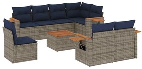 3227013 vidaXL Градински диван с възглавници, 9 части, полиратан, сив