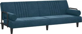 351893 vidaXL Разтегателен диван с подлакътници, син, кадифе