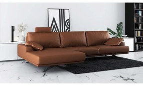 Ъглов диван от коняк и кафява кожа (ляв ъгъл) Prado - MESONICA